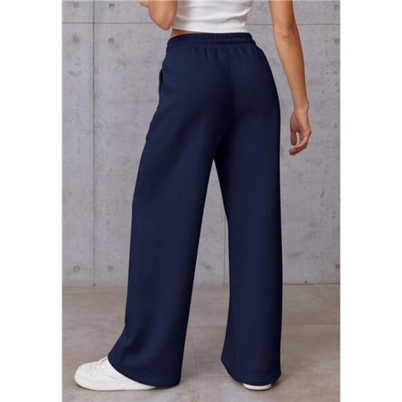 Womens Wide Leg Sweatpants High Waisted Deep Blue - Picture 4 of 6